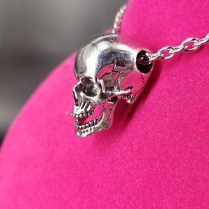 925 Silver Gothic Skull Dagger Pendant w/ Leather Chain